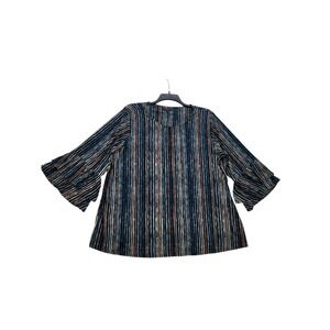 Cocomo Top‎ Womens 2XL Multi Striped 3/4 Ruffled Bell Sleeve Dress Casual